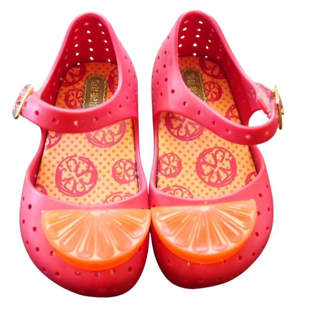 Mini Melissa Furadinha Pop Fruit Mary Janes Shoes Toddler Girls  6 Pink Orange